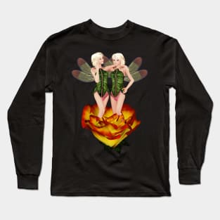 Gemini woman girl fairy faerie elf standing in rose Long Sleeve T-Shirt